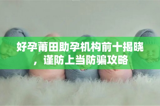 好孕莆田助孕机构前十揭晓，谨防上当防骗攻略