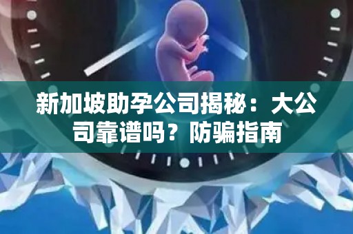 新加坡助孕公司揭秘：大公司靠谱吗？防骗指南