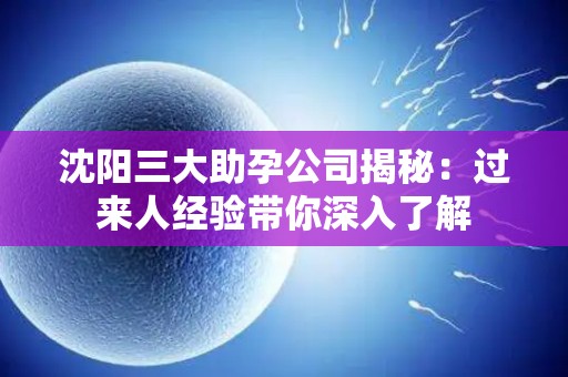 沈阳三大助孕公司揭秘：过来人经验带你深入了解