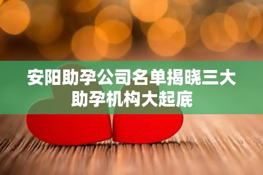 安阳助孕公司名单揭晓三大助孕机构大起底