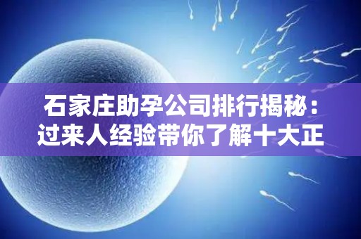 石家庄助孕公司排行揭秘：过来人经验带你了解十大正规机构