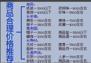 梦幻西游跑商价格,跑商特产价格
